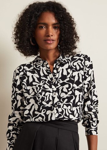 Phase Eight Era Abstract Bow Shirts Black/White USA | 5246310-WT